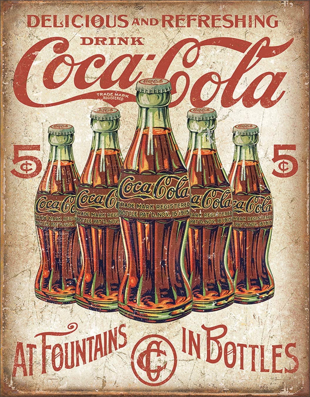 ASPORIC Coca Cola 5 Bottles Retro Coke Tin Sign - Nostalgic Vintage ...