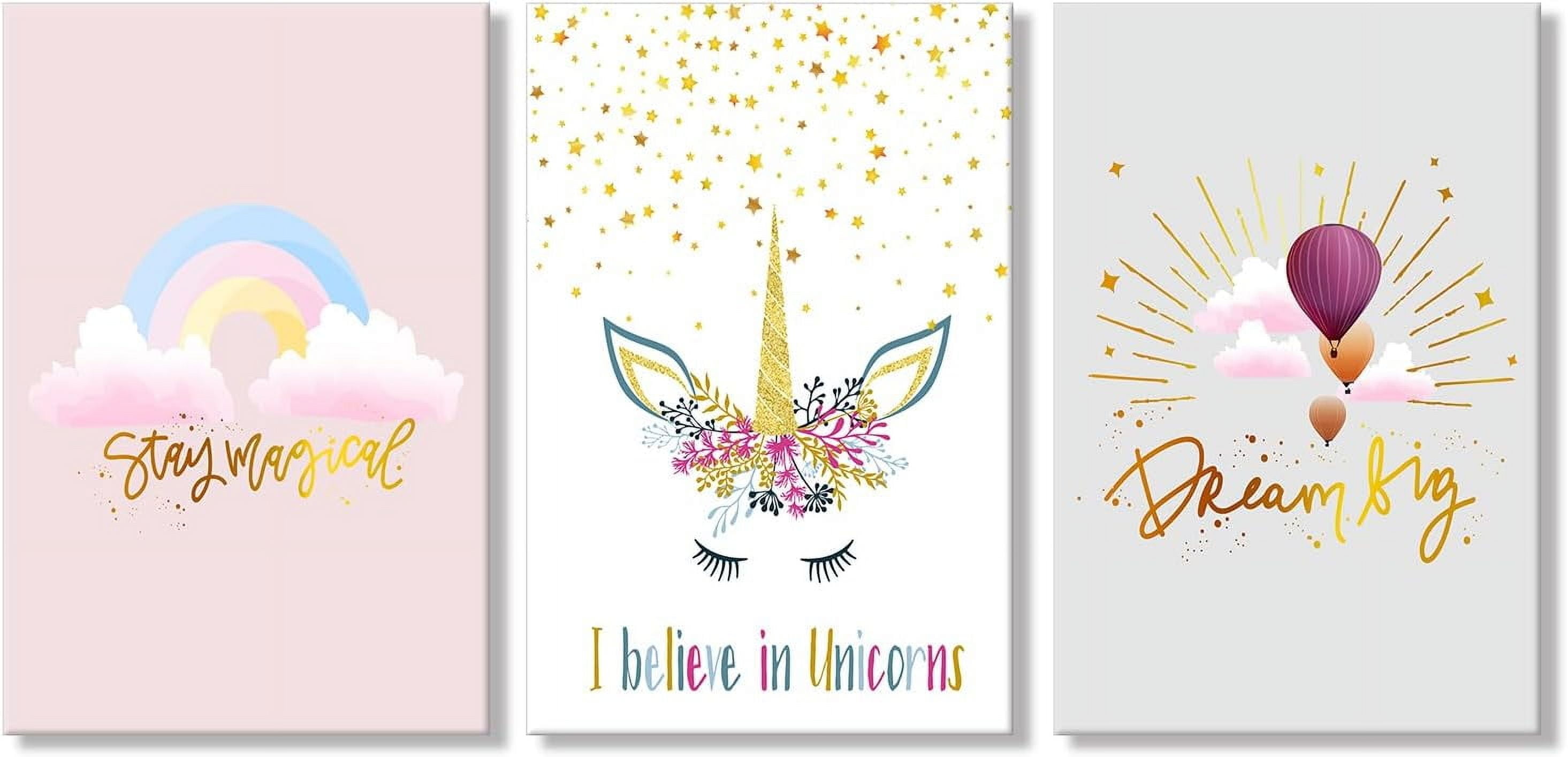 ASPORIC Colorful Unicorn Wall Art for Girls Bedroom Pink Unicorn Poster ...