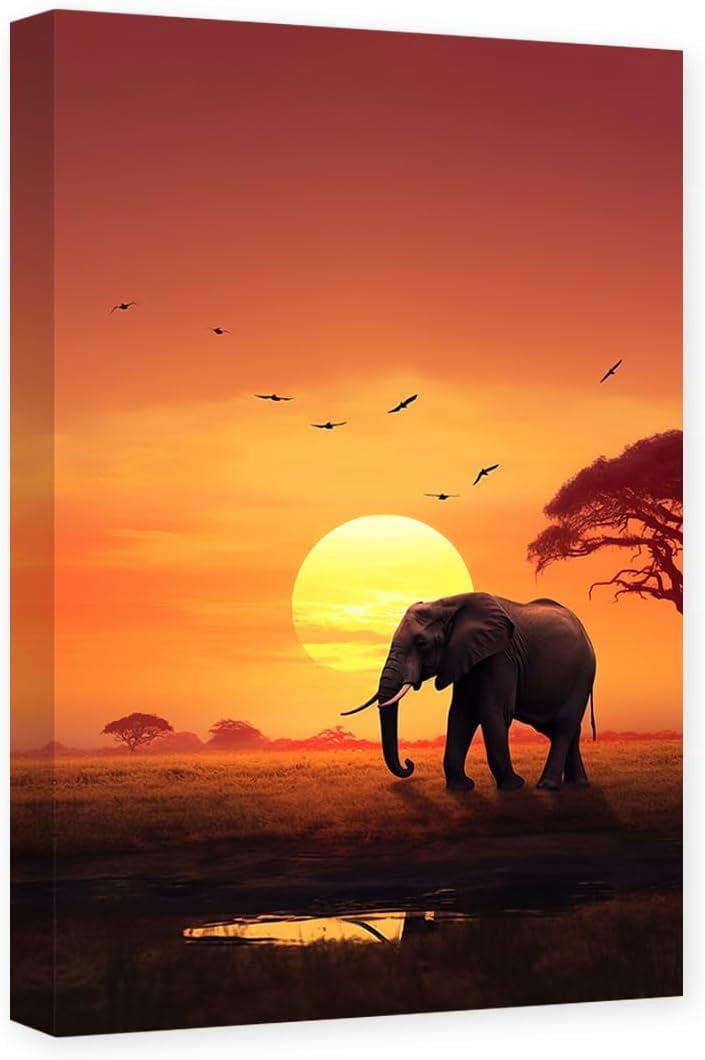 ASPORIC Elephant Canvas Wall Art Animal Painting Wall Decor African ...