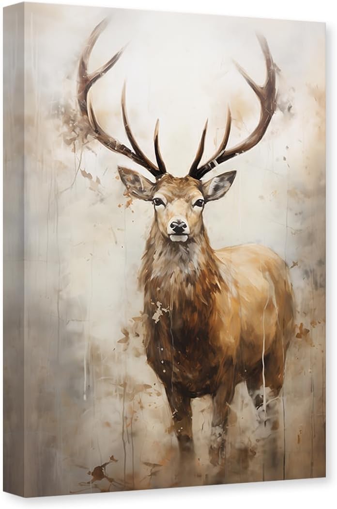 ASPORIC Elk Canvas Wall Art Deer Pictures Wall Decor Animal Portrait ...
