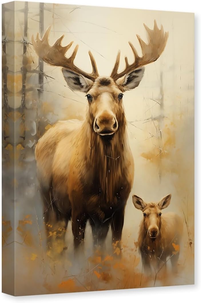 ASPORIC Elk Canvas Wall Art Deer Pictures Wall Decor Animal Portrait ...
