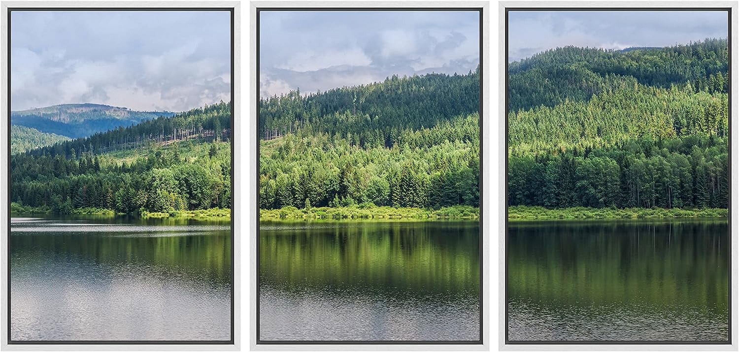 ASPORIC Framed Canvas Print Wall Art Set Emerald Green Mountain Range ...