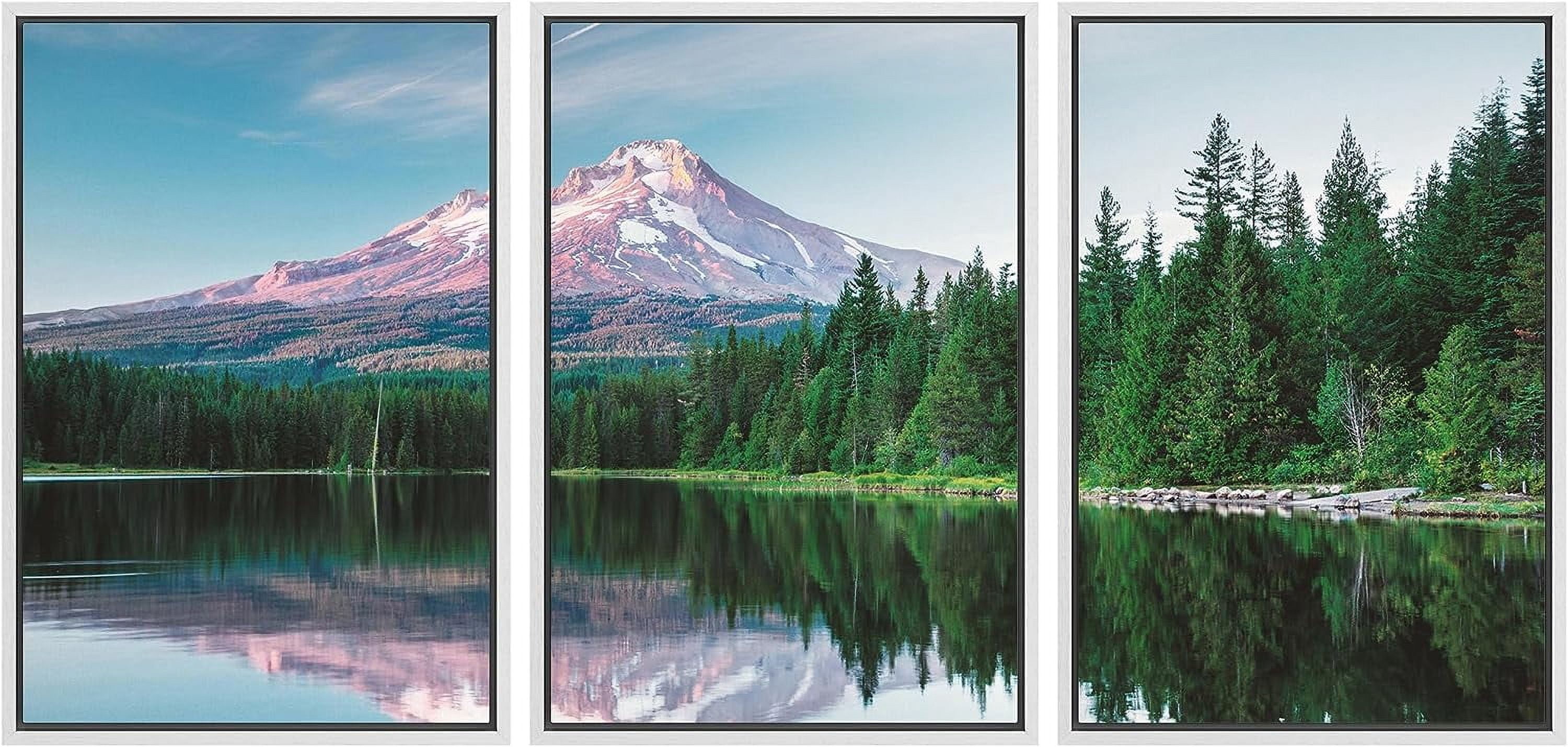 ASPORIC Framed Canvas Print Wall Art Set Emerald Green Pine Tree Forest ...