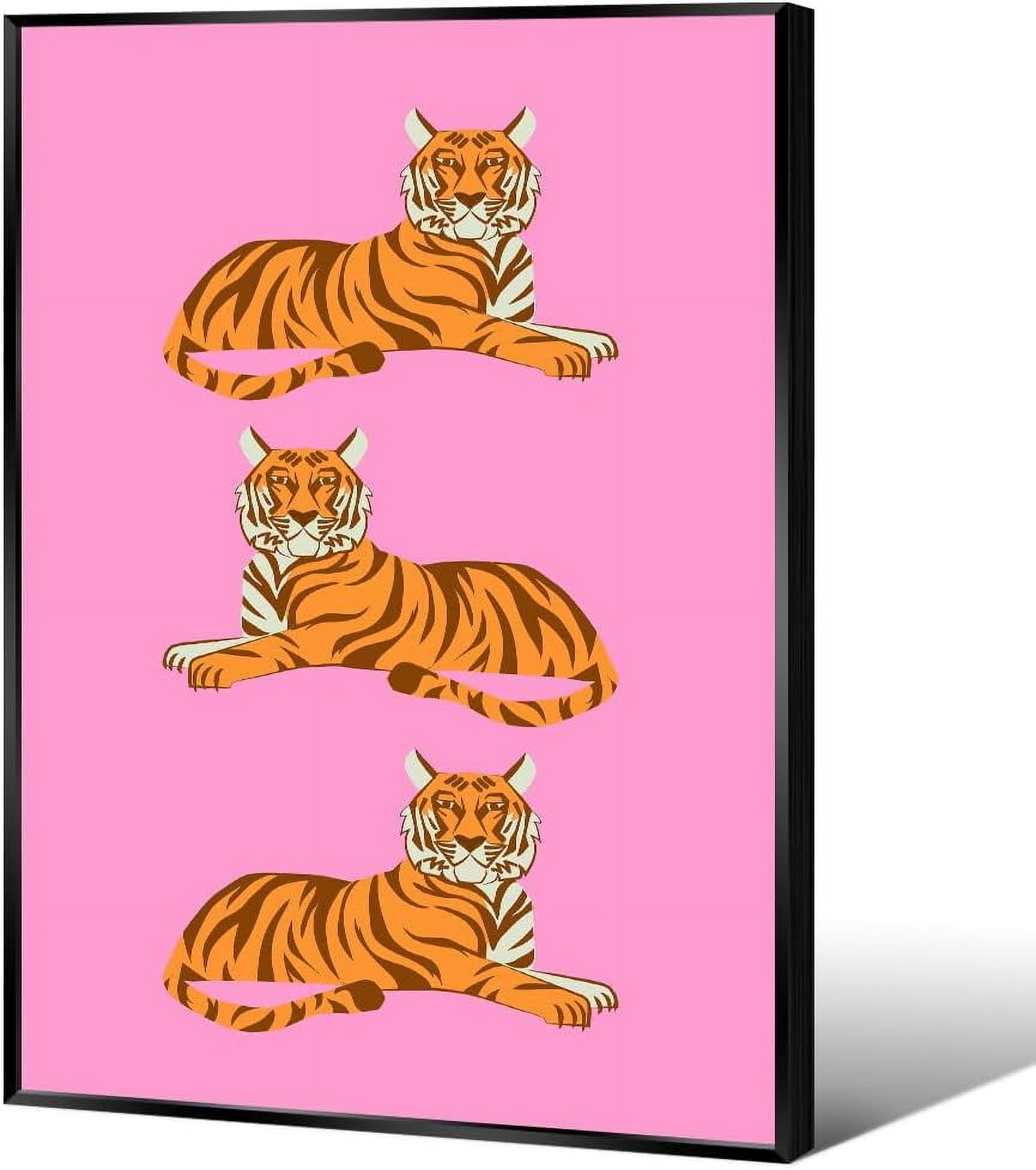 AABERIC Pink Tiger Canvas Wall Art Wildlife Animal Painting Tiger Wall Art Wildlife Animal Painting Decor Preppy Room Pop Colorful Poster Modern Home Unframed 20x24 Inch