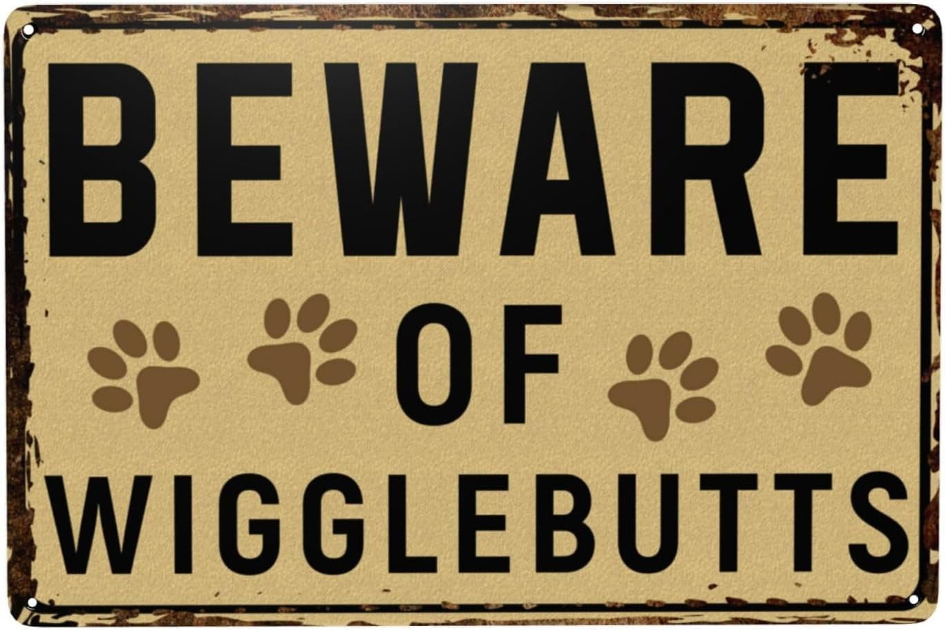 ASPORIC Funny Dog Paws Decor Beware of Wigglebutts Vintage Sign Retro ASPORIC Funny Dog Paws Decor Beware of Wigglebutts Vintage Sign Retro