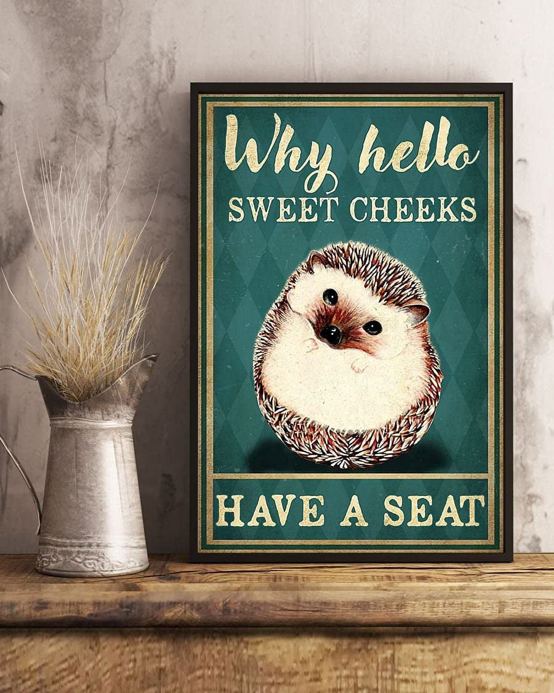 ASPORIC Funny Metal Tin Sign Hedgehog Hello Sweet Cheeks Sign Vase ...