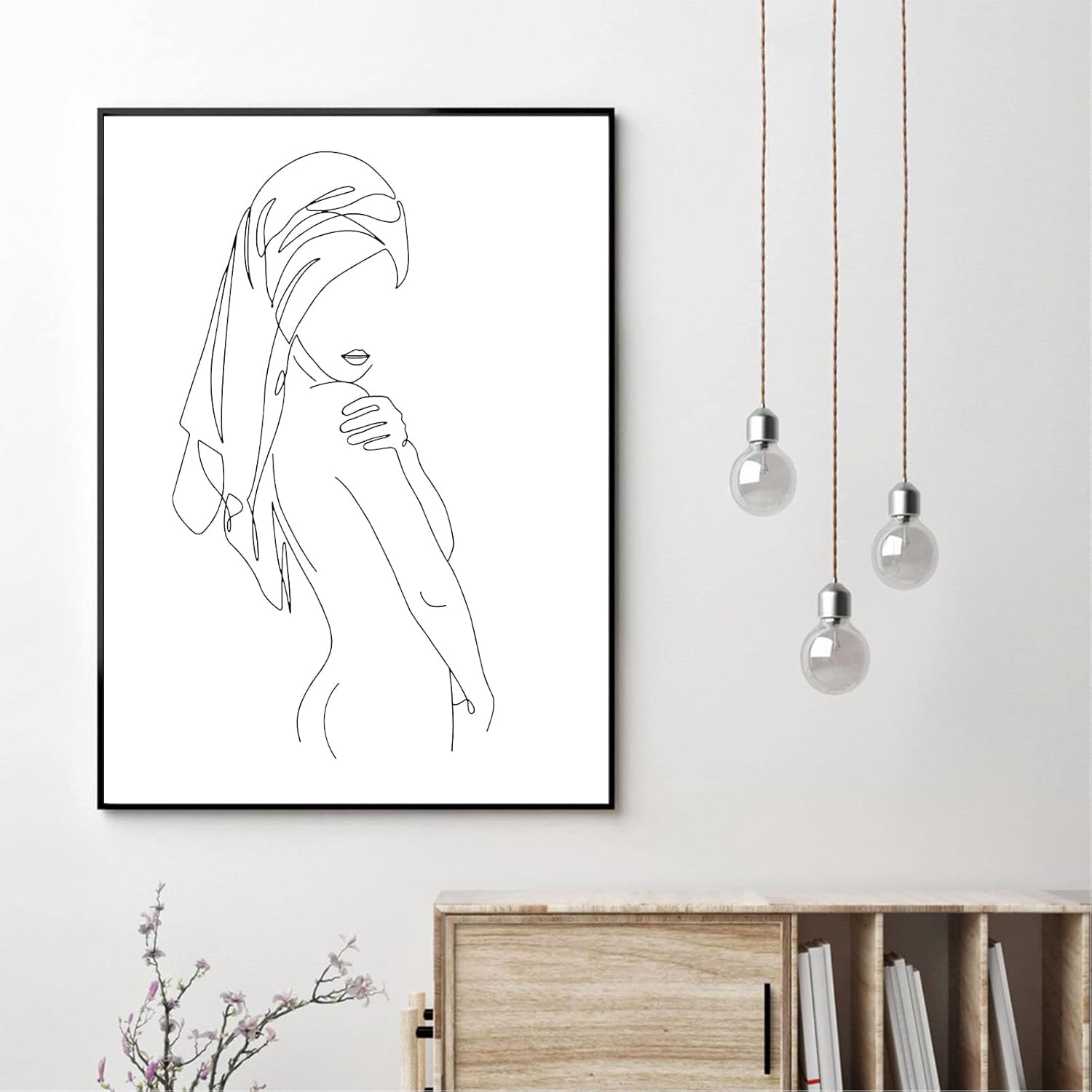 ASPORIC Line Art Wall Decor Minimalist Women Poster Black and White Art