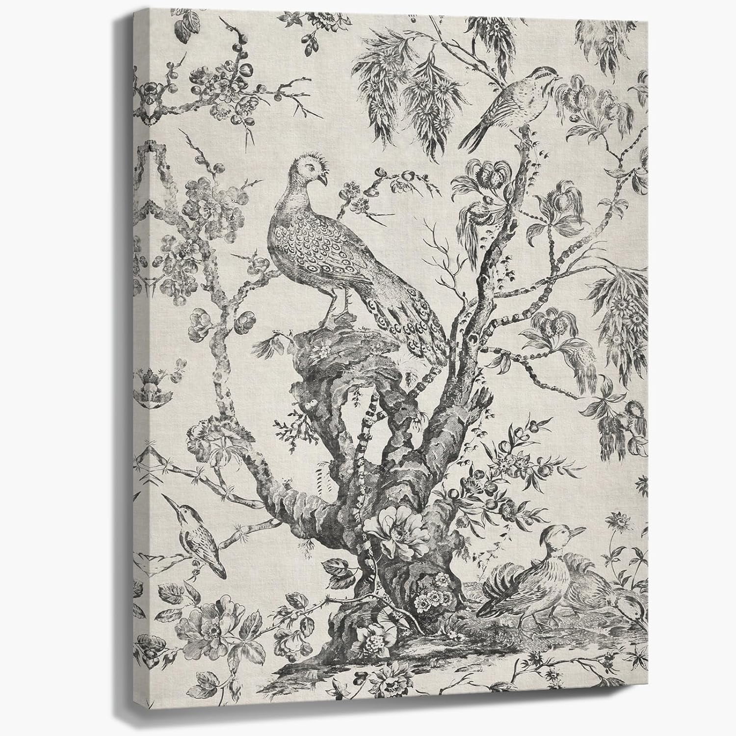 ASPORIC Vintage Bird Garden Botanical Art With Neutral Antique Pattern ...