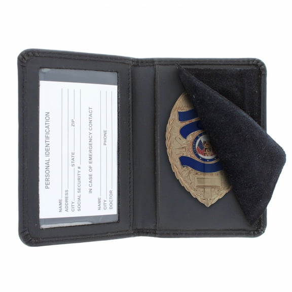 ASR Federal Black Bifold Leather ID Card and Badge Holder Police Gear, Shield