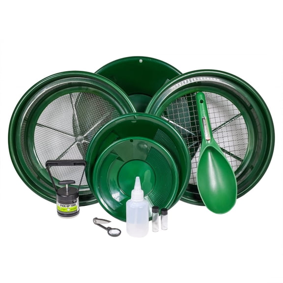 ASR Outdoor 11pc Gold Panning Kit Prospecting Equipment with Classifier Screens, Dual Riffle Gold Pans