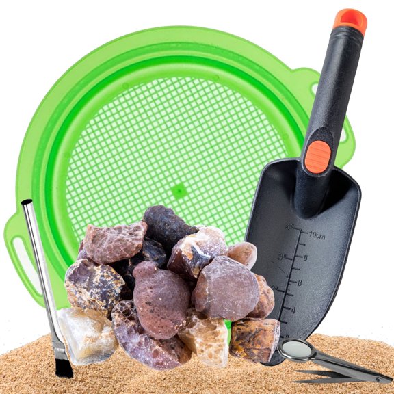 ASR Outdoor 1lb Rough Carnelian Genuine Gemstone Gold Panning Kit, 5pc
