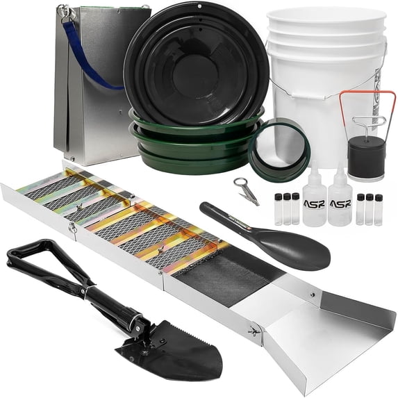 ASR Outdoor 20pc Complete Gold Panning Kit with Folding Sluice Box and 5 Gallon Bucket