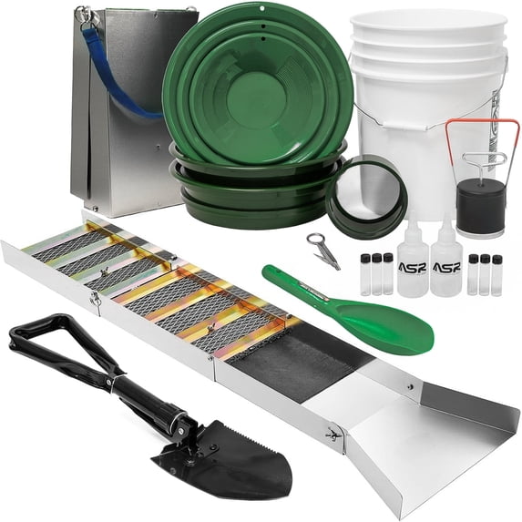 ASR Outdoor 20-Piece Gold Prospecting Kit, Complete with 5 Gallon Bucket, Gold Pans and Folding Sluice Box