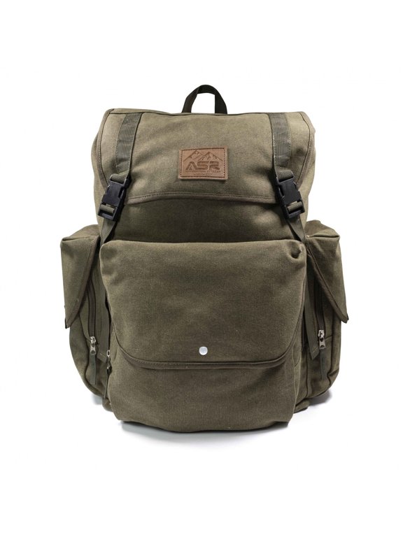30L Heavy Stitch Gold Panning Backpack Camping Canvas Rucksack, Green