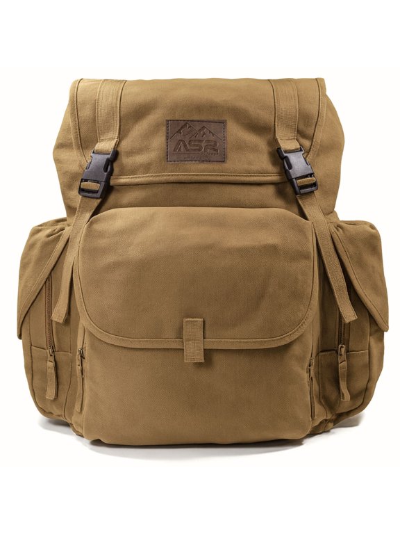 30L Heavy Stitch Gold Panning Backpack Camping Canvas Rucksack, Khaki