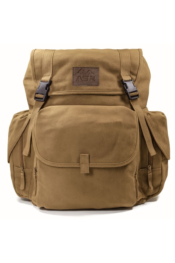 30L Heavy Stitch Gold Panning Backpack Camping Canvas Rucksack, Khaki