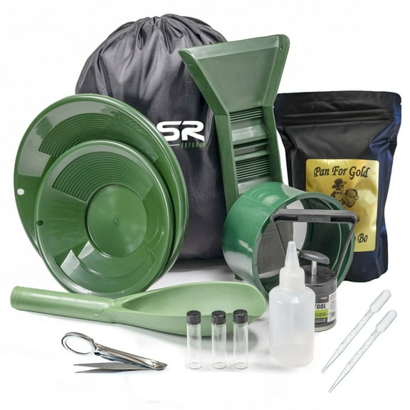 ASR Outdoor 3lbs Paydirt Complete Backpack Gold Panning Kit with Mini Rubber Sluice Box, 15pc