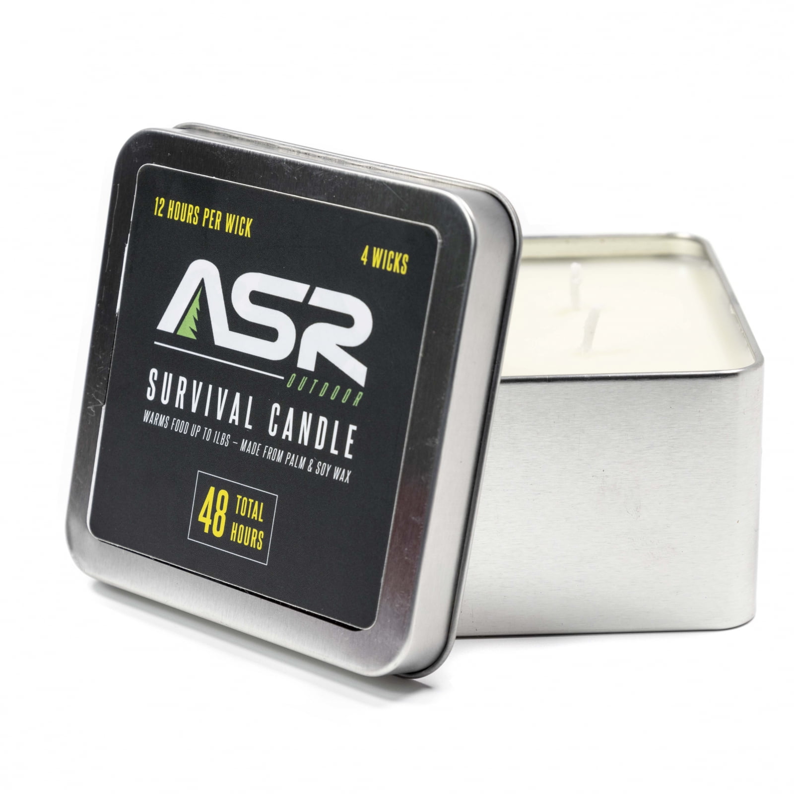 ASR Outdoor 48 Hour Camping Survival Emergency Light Wax Candle Fire  Starter in Portable Tin Box, 4 Wick 
