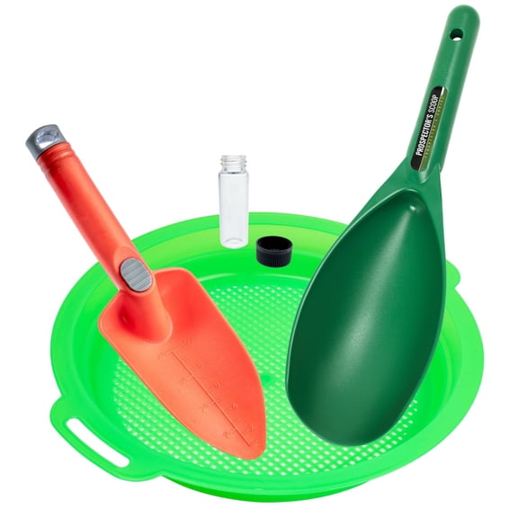 ASR Outdoor 4pc Gemstone Prospecting Kit with Trowels Sieve and Collection Vial