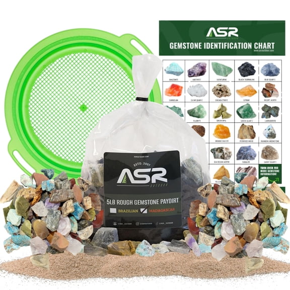 ASR Outdoor 5lb Madagascar Gemstone Mining Kit Geology Paydirt Classifier and ID Chart