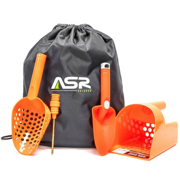 ASR Outdoor 5pc Orange Metal Detecting Tools Kit with Drawstring Bag Coin Probe