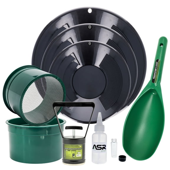 ASR Outdoor 9pc Gold Prospecting Kit with Mini Classifiers Gold Pans and Collection Tools