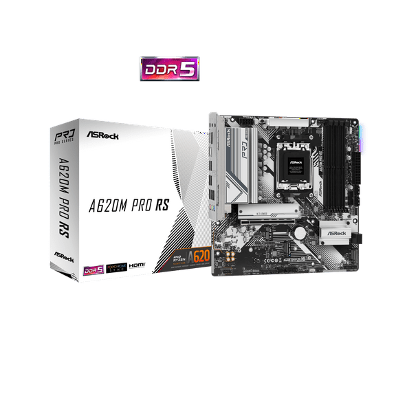 ASROCK Pro Series A620M PRO RS  DDR5 AM5 Ryzen CPU 7000  SATA3 6.0 Micro ATX 1 x PCIe 4.0 x16 Slot (PCIE1)  7.1 CH HD Audio