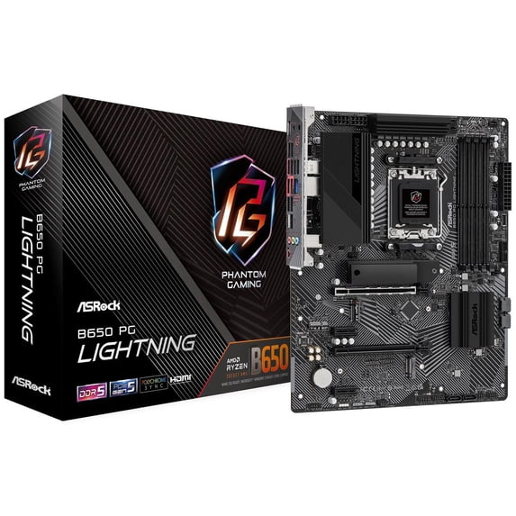 ASRock B650 PG LIGHTING AM5 ATX Motherboard, 4 slots DDR5, PCIE 4.0 x16, 3 M.2 slots, 2.5Gb Lan, 7.1 Nahimic Audio , Rear USB3.2 Gen2X2 Type_C , 14+2+1 Power Phase, AMD CrossFire.