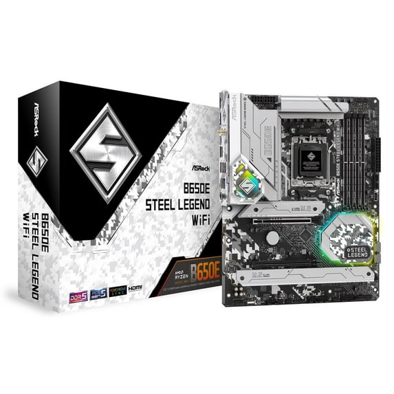 ASRock B650E STEEL LEGEND WIFI AM5 ATX Motherboard, 4 slots DDR5, PCIE 5.0 x16, Dual M.2 slots, 2.5Gb Lan,WI-FI 6E, 7.1 Nahimic Audio , Front USB3.2 Gen2X2 Type_C , 16+12+1 Power Phase