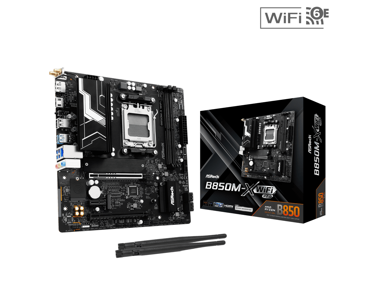 ASRock B850M-X WiFi R2.0 AM5 AMD B850 SATA 6Gb/s USB 3.2 Dual Graphics Outputs RGB Micro ATX Motherboards-AMD