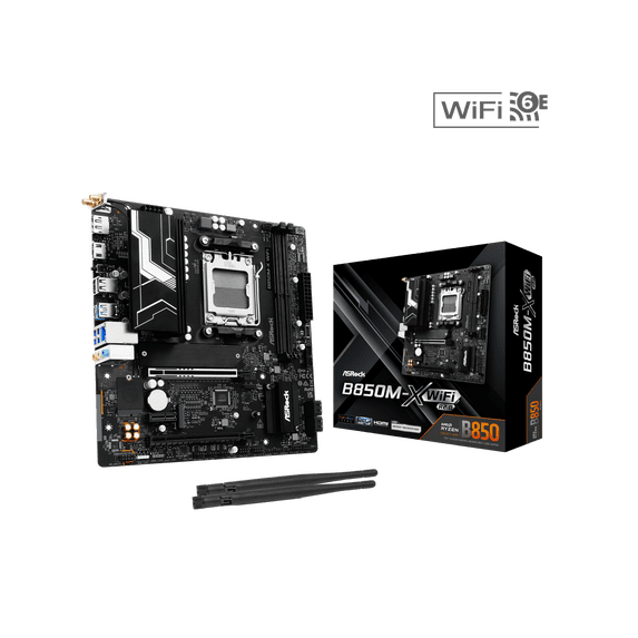 ASRock B850M-X WiFi R2.0 AM5 AMD B850 SATA 6Gb/s USB 3.2 Dual Graphics Outputs RGB Micro ATX Motherboards-AMD