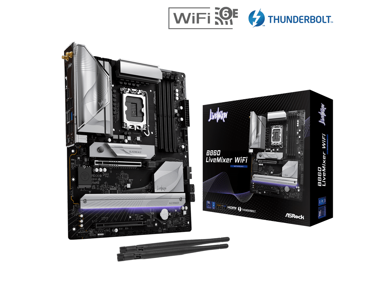 ASRock B860 LiveMixer WiFi LGA 1851 Intel B860 SATA 6Gb/s DDR5 Intel Core Ultra ATX  Motherboard