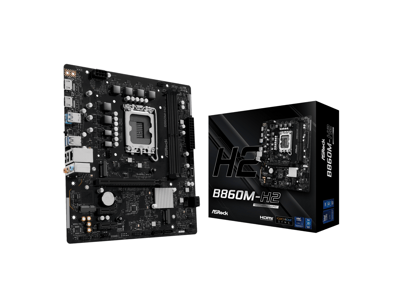 ASRock B860M-H2 LGA 1851 Intel B860 SATA 6Gb/s Intel Core Ultra DDR5 Micro ATX Motherboard
