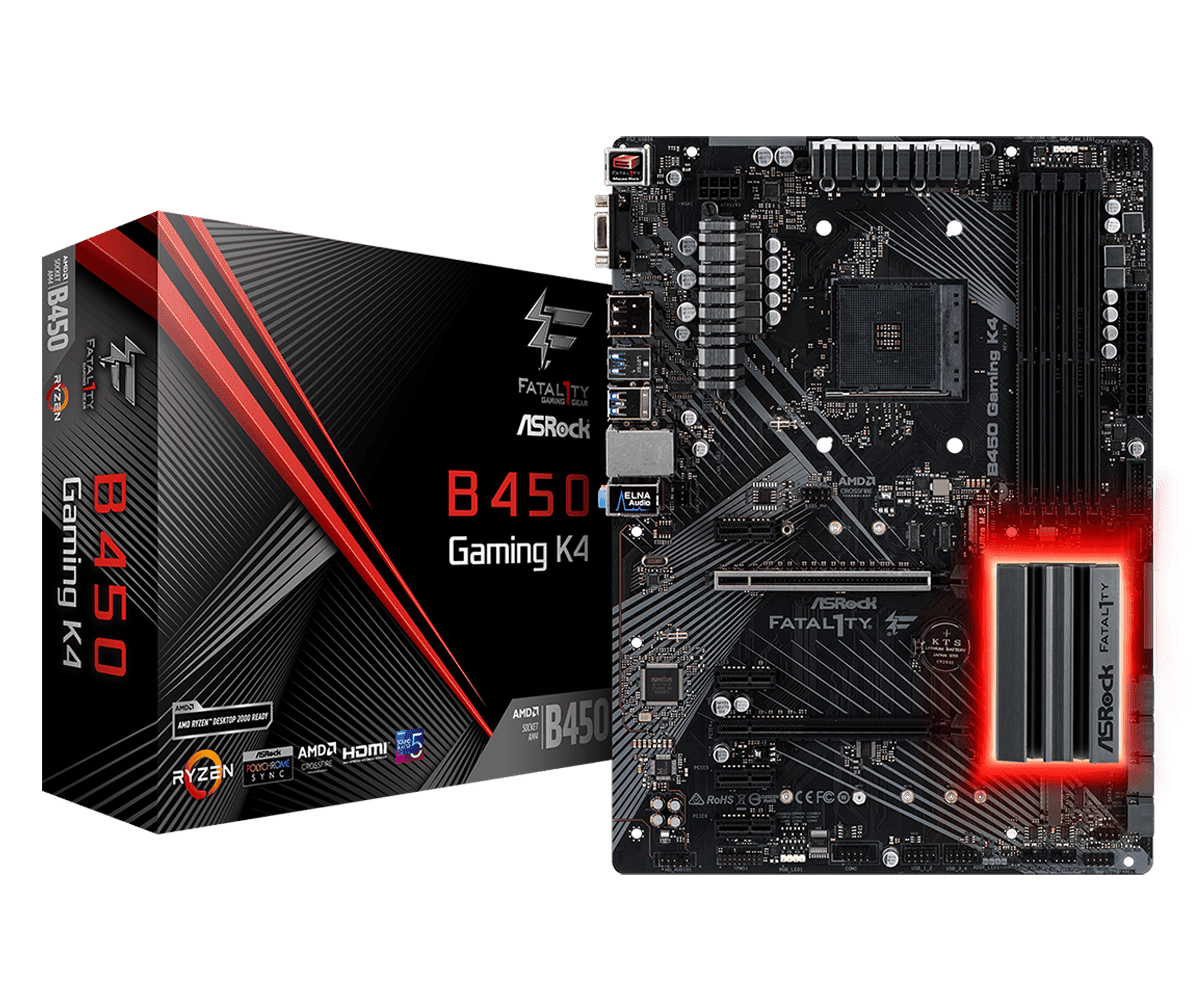 ASRock Fatal1ty B450 GAMING K4 AM4 AMD B450 SATA 6Gb/s USB 3.1 HDMI ATX AMD Motherboard