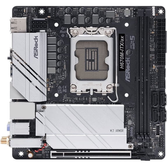 ASRock Mini ITX Motherboard 12th Gen LGA 1700 125W H670M-ITX/AX - BLACK