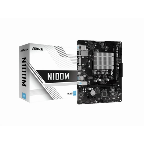 ASRock N100M Micro ATX (280) Motherboards - Intel, 1 DDR4 DIMM, 2 SATA3, 1 M.2 Intel Quad-Core Processor N100 (Up to 3.4 GHz),.1 CH HD Audio