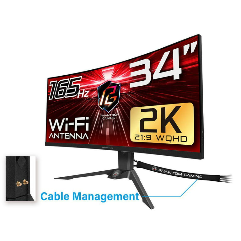 ASRock PHANTOM GAMING 34 2K (3440 x 1440) 165Hz/1ms (144Hz and higher)  Wi-Fi Antenna FreeSync Curved Gaming Monitor, 2*HDMI, 1*DisplayPort,  (PG34WQ15R2B) 