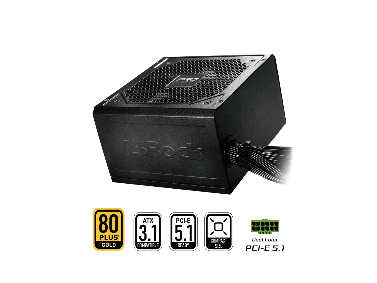 ASRock PRO Series PRO-850G 850 W ATX 3.1 Compatible 80 PLUS GOLD Certified Power Supply