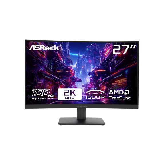 ASRock Phantom Gaming 27" 180 Hz VA QHD Gaming Monitor FreeSync (AMD Adaptive Sync) 2560 x 1440 (2K) 95% DCI-P3 / 132% sRGB PG27QRT1B