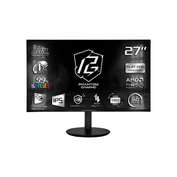 ASRock Phantom Gaming 27 inch Full HD 240Hz IPS FHD AMD FreeSync Premium (Adaptive Sync) 1ms Gaming Computer Monitor with Height Adjustable, Pivot, Swivel & Tilt Stand PG27FFS2E