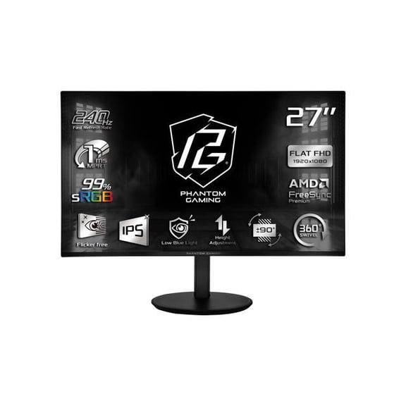 ASRock Phantom Gaming 27 inch Full HD 240Hz IPS FHD AMD FreeSync Premium (Adaptive Sync) 1ms Gaming Computer Monitor with Height Adjustable, Pivot, Swivel & Tilt Stand PG27FFS2E