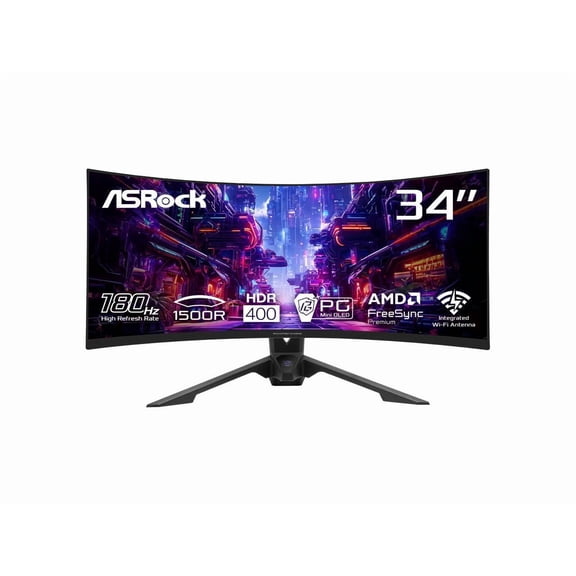 ASRock Phantom Gaming 34" 180 Hz VA WQHD Gaming Monitor FreeSync Premium (AMD Adaptive Sync) 3440 x 1440 123% sRGB / 94% DCI-P3 PG34QRT3A