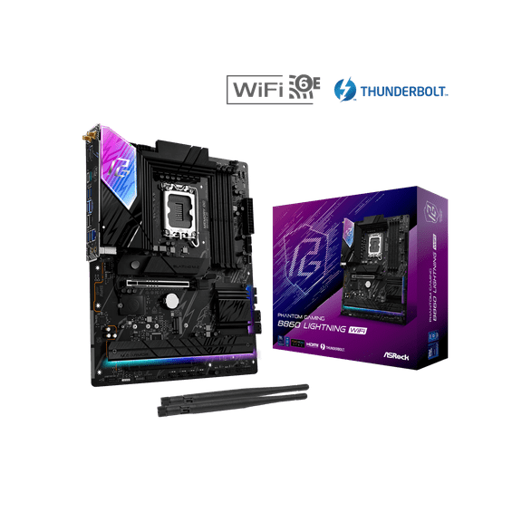 ASRock Phantom Gaming B860 Lightning WiFi LGA 1851 Intel B860 SATA 6Gb/s DDR5 ATX Motherboard