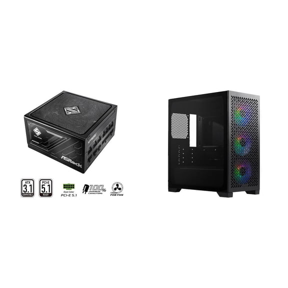 ASRock SL-850G 850W Power Supply Cooler Master Elite 302 Micro-ATX High Airflow Minimalist PC Case, 365mm GPU Max, 280mm AIO Max, Type C, Tempered Glass, Triple 120mm aRGB Fan, Intakes Grill, Breatha