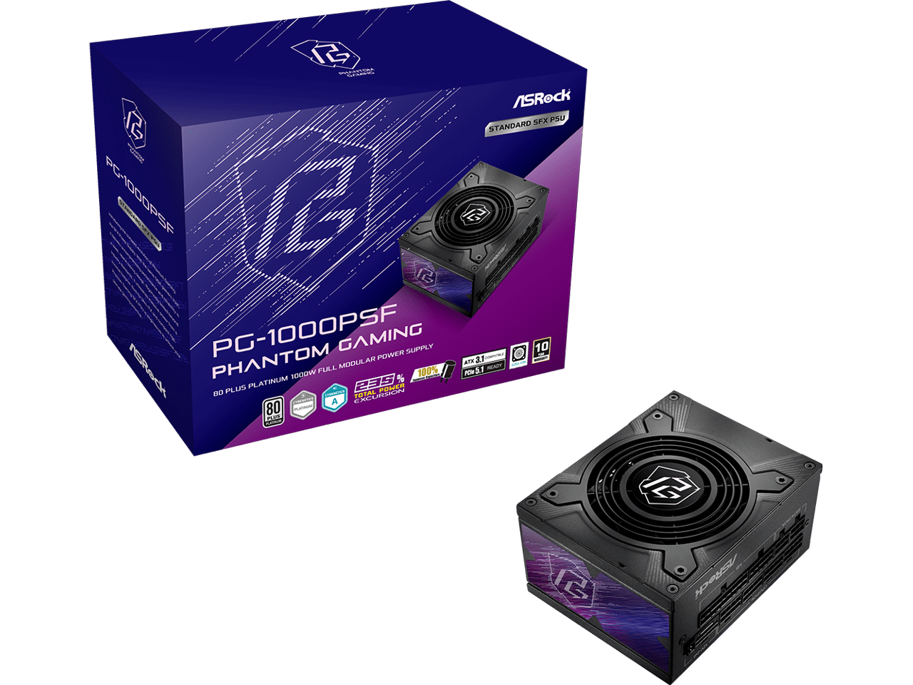ASRock Steel Legend PG-1000PSF 1000W 80 PLUS GOLD & Cybenetics PLATINUM Full Modular Power Supply, ATX3.1 & PCIe5.1 Ready with Dual Color 12V-2x6 Cable, 10 Years Warranty