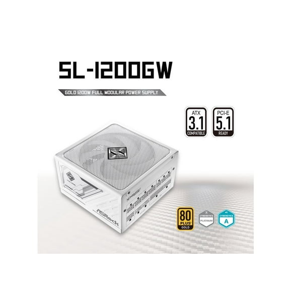 ASRock Steel Legend SL-1200GW 1200W 80 PLUS GOLD & Cybenetics PLATINUM Full Modular Power Supply, ATX3.1 & PCIe5.1 Ready with Dual Color 12V-2x6 Cable, 10 Years Warranty, White Edition