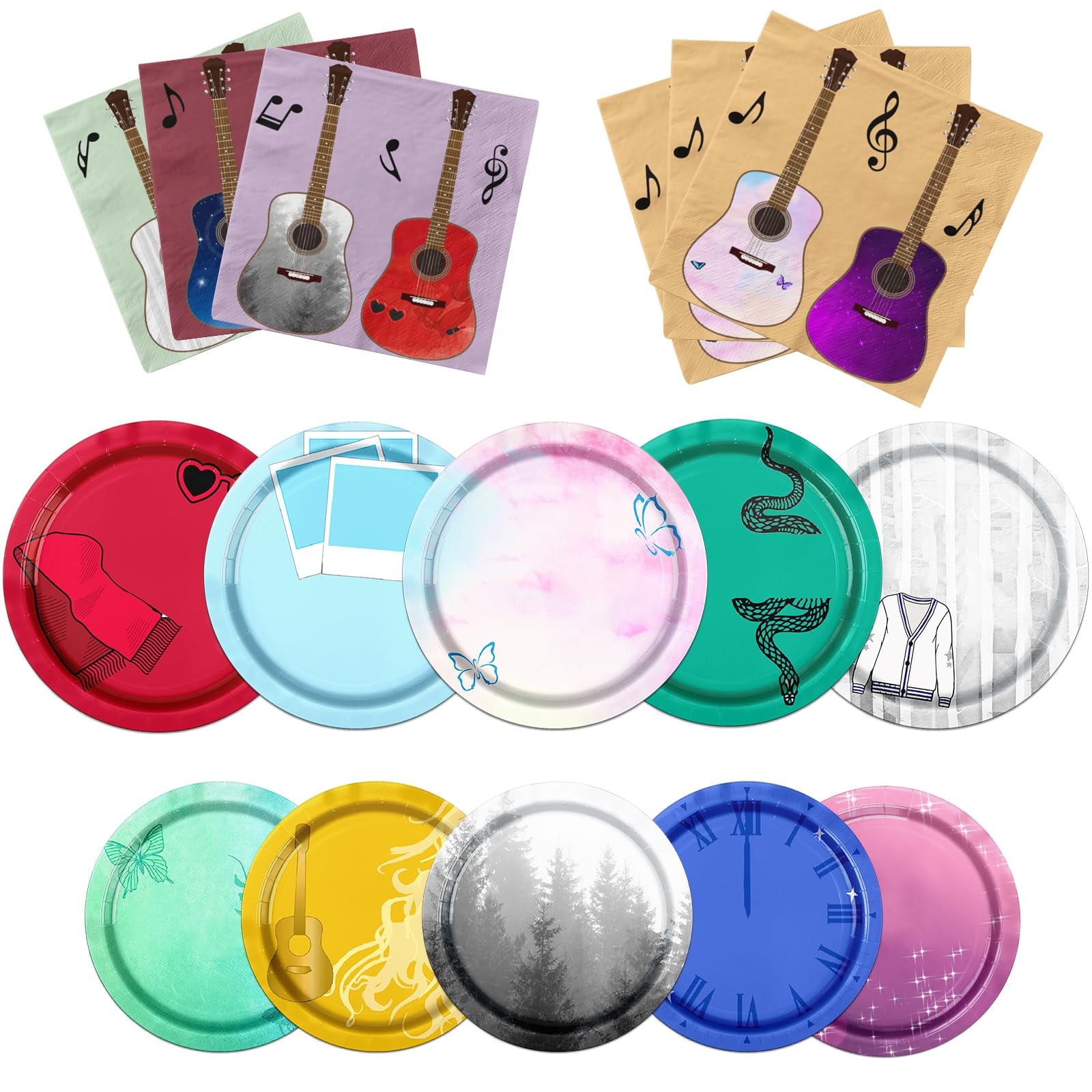 Colorful Round Disposable Birthday Tableware Set, 60PCS