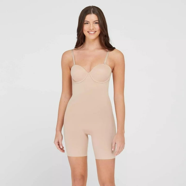 ASSETS by SPANX Women's Suit Your Fancy Strapless Cupped Mid-Thigh  Bodysuit, Neutral, 1X