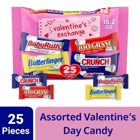 Butterfinger, CRUNCH, Baby Ruth and 100 Grand, Fun Size Chocolate Candy Valentine's Day, 25 count Bag, 15.2 oz