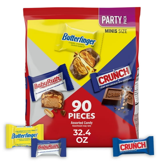 Assorted Butterfinger, Crunch, and Baby Ruth Mini Chocolates, 90 count Party Pack, 32.4 oz